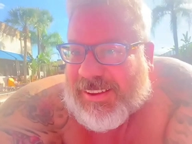 ejaculates secretly under his lounge chair at the country club pool