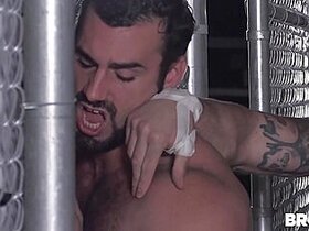 Two Guys Wrestle And End Up Fucking Asses In A Cage