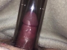 Fat man uses penis pump on small dick